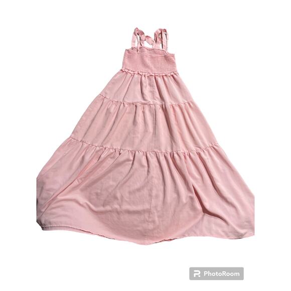Francesca's Mi Ami Tiered Tank Maxi Dress Womens Size Small Shirred Ruched Pink - Picture 5 of 9